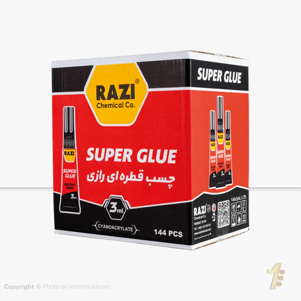 عکس کارتن 144 تایی چسب قطره ای رازی 3 میل تیوبی رازی